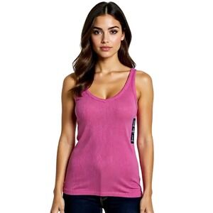 GAP Women's Ribbed V Neck Tank Top Pink Stretch Basic Everyday Size M NWT